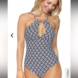 Leilani Geometric Shell Swimsuit- black and white, size 14